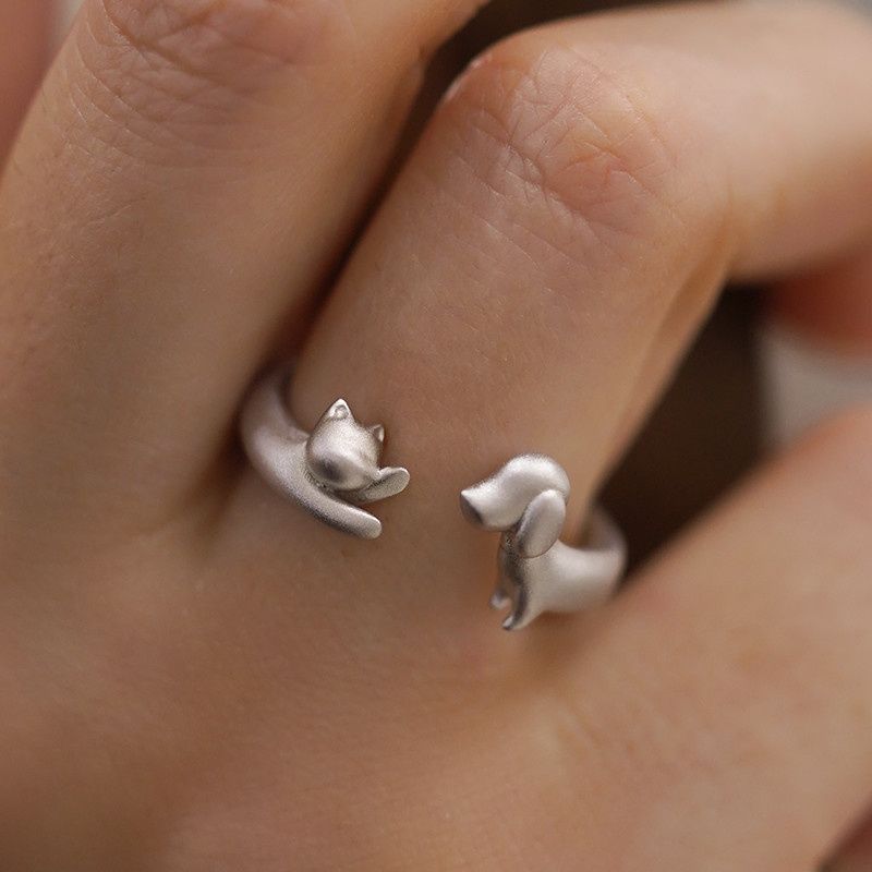 Cute Cat and Dog Hug Open Ring, Exquisite Gift